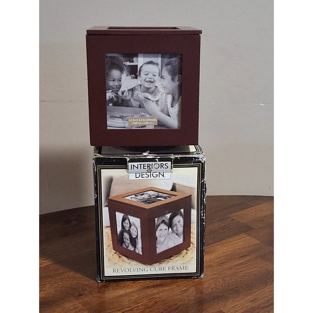 Interiors by Design Revolving Cube Picture Frame Brown Rotating Photo Box